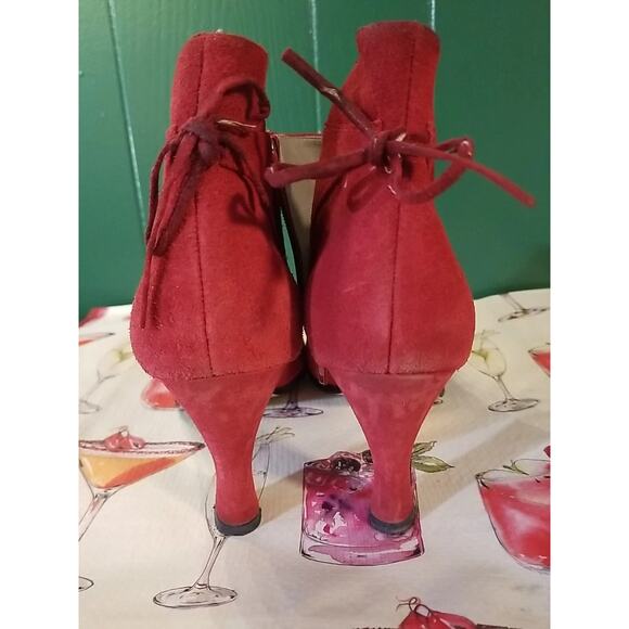 Newport News Ankle Booties, Red, Suede Women's Side Zipper Back Bow - Picture 3 of 5